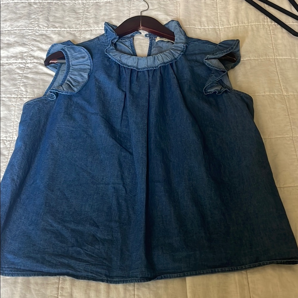 Denim Ruffle Sleeve Blouse